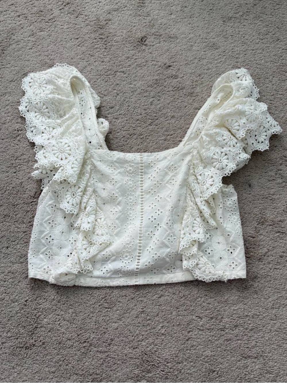 Altar'd State White Eyelet Lace Ruffle Crop Top